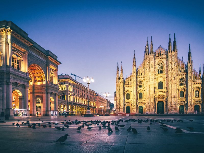The Duomo di Milano and the Galleria Vittorio Emanuele II at dusk
